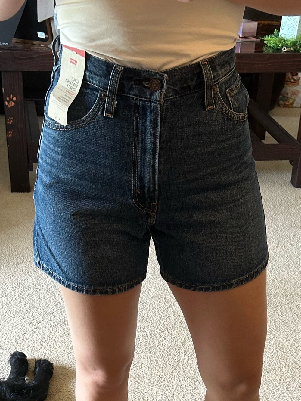 Levi's Dark Blue Cinch Mid-Thigh Denim Shorts